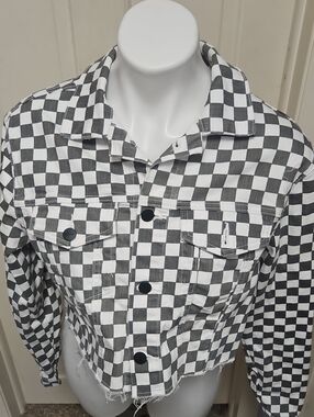 Dickies Black and White Checkerboard Streetwear Cropped Jacket